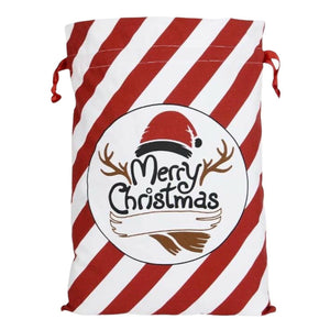 Red Candy Cane Christmas Bag Santa Claus Sack Cotton XMAS Kids Gift Bags