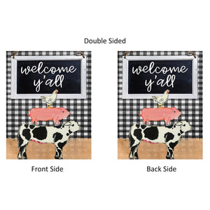 Country Farmhouse Garden Flag Animals Welcome Y’all Double Sided Chicken Pig Cow