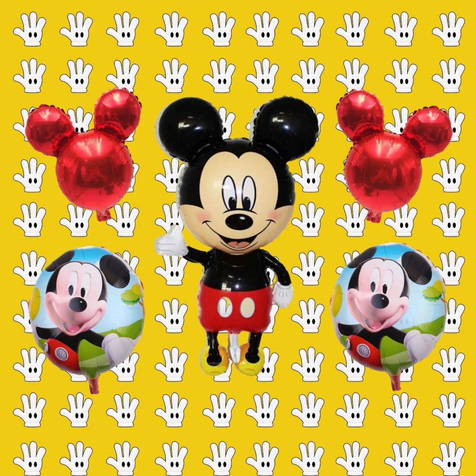 Mickey Mouse Theme Party Balloon Set Kids 5 Birthday Balloons with Ribbon Helium