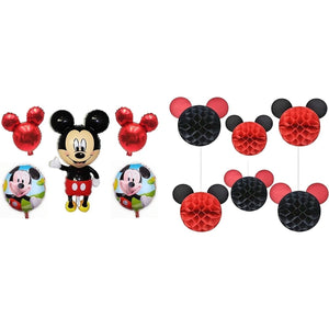 Mickey Helium Birthday Balloons & 6 Mickey Mouse Honeycomb Balls Red Black NEW