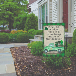 St Patrick's Day Garden Flag Irish Blessing on Green Plaid & Shamrock Truck NEW