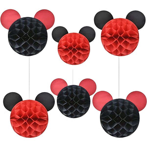 Mickey Birthday Party Balloons & 6 Mickey Mouse Honeycomb Balls Red Black NEW