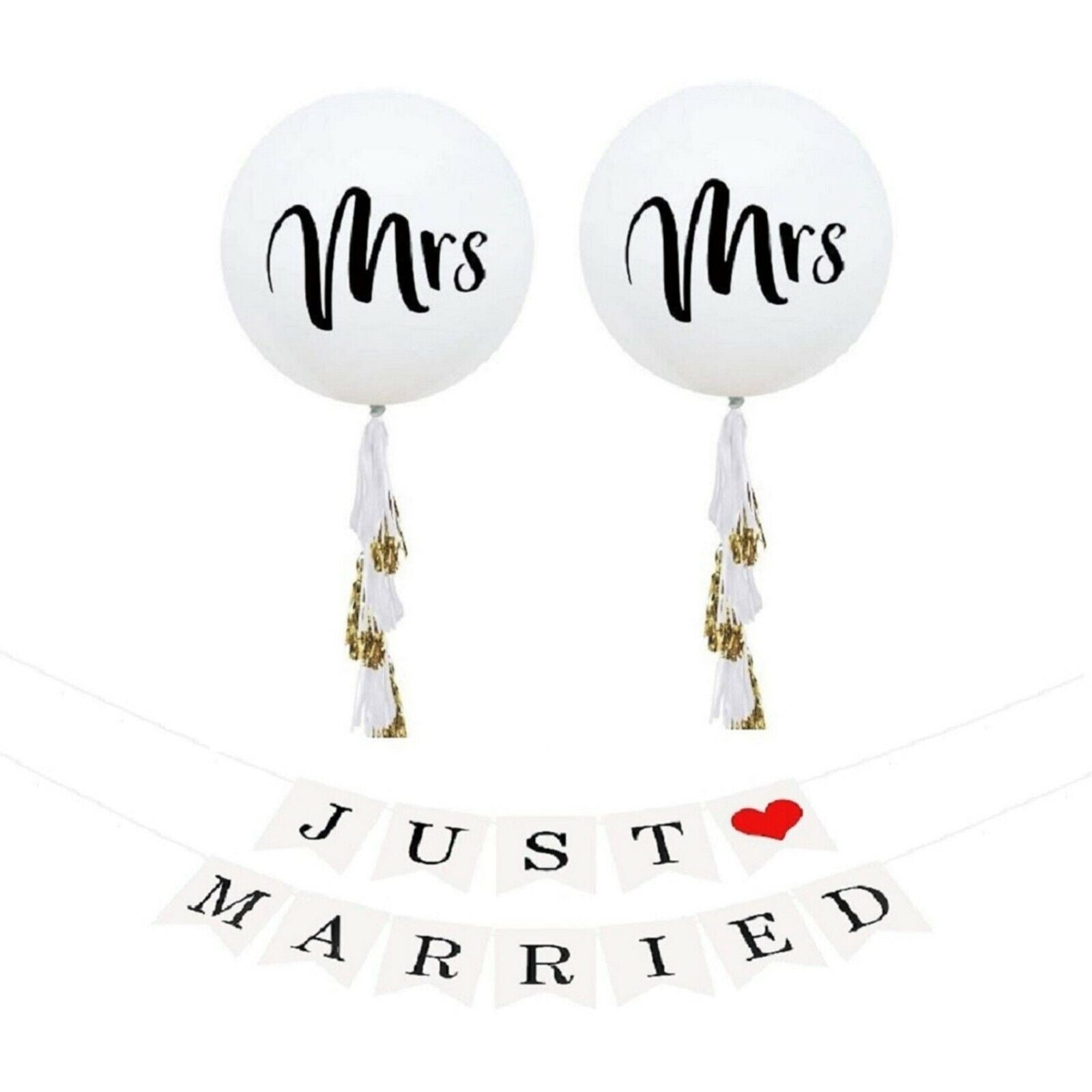 Just Married Banner MRS & MRS Gay Wedding Balloons Jumbo Balloon Tassel Garland