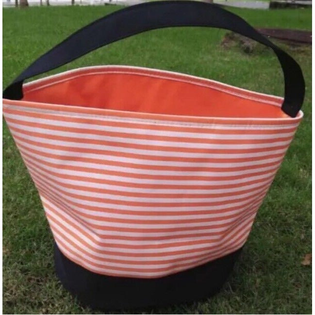 Orange and White Striped Halloween Bucket Bag Trick or Treat Reusable Candy Bag