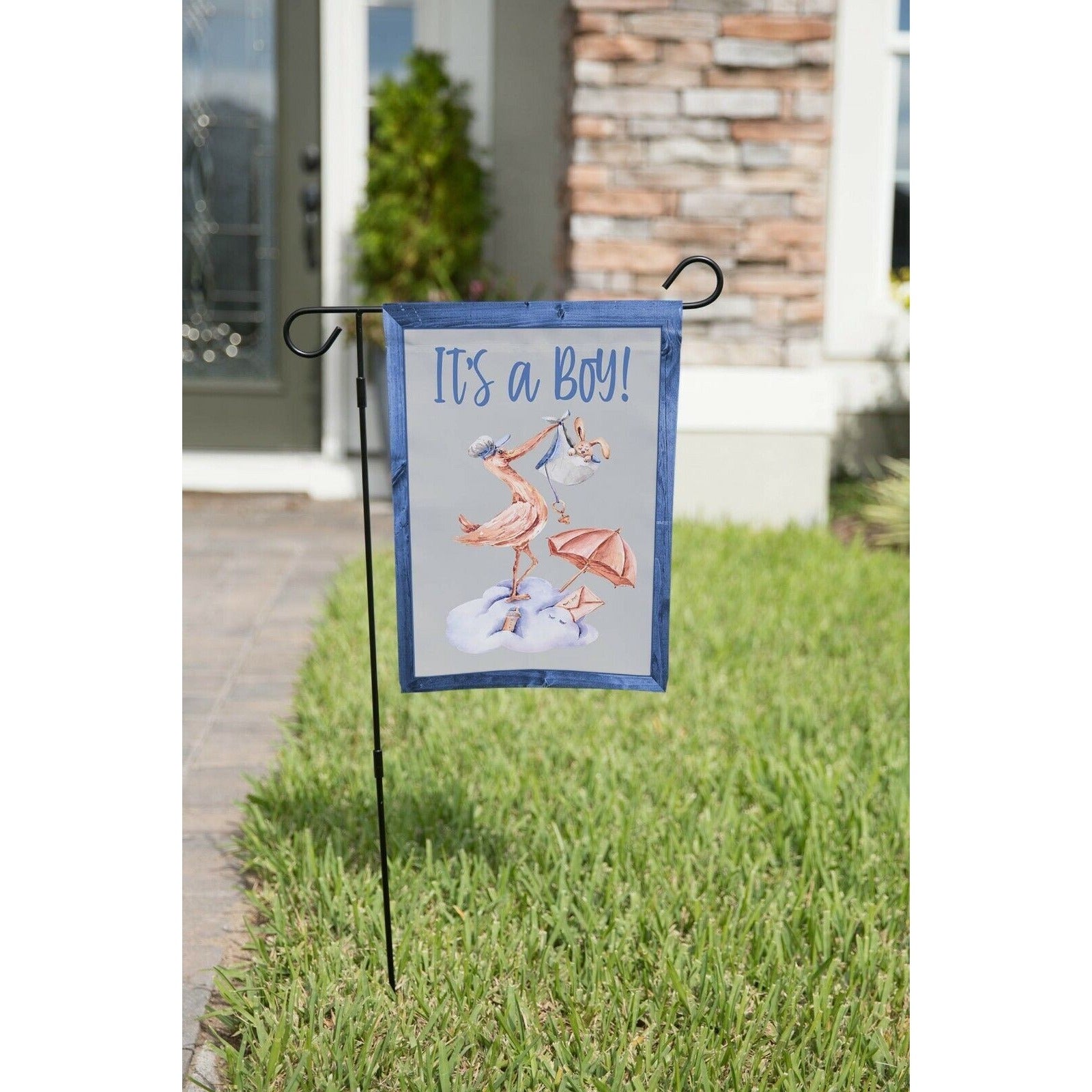 IT'S A BOY Garden Flag Stork Bringing a New Baby Double Sided Shower Arrival Sign NEW