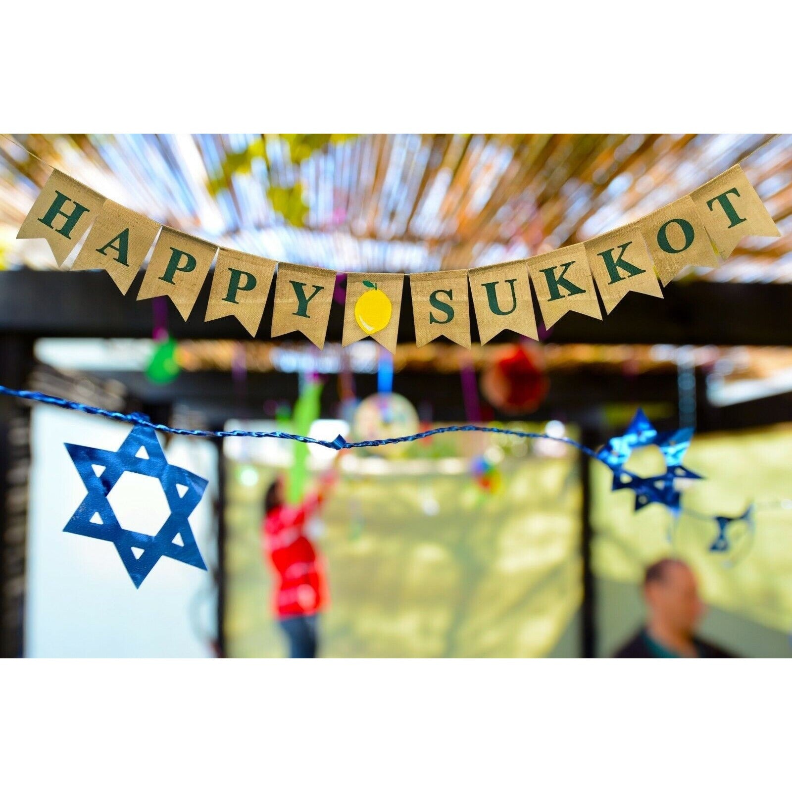 Happy Sukkot Banner Sukkah Judaica Burlap Garland Decor Feast of Tabernacles NEW