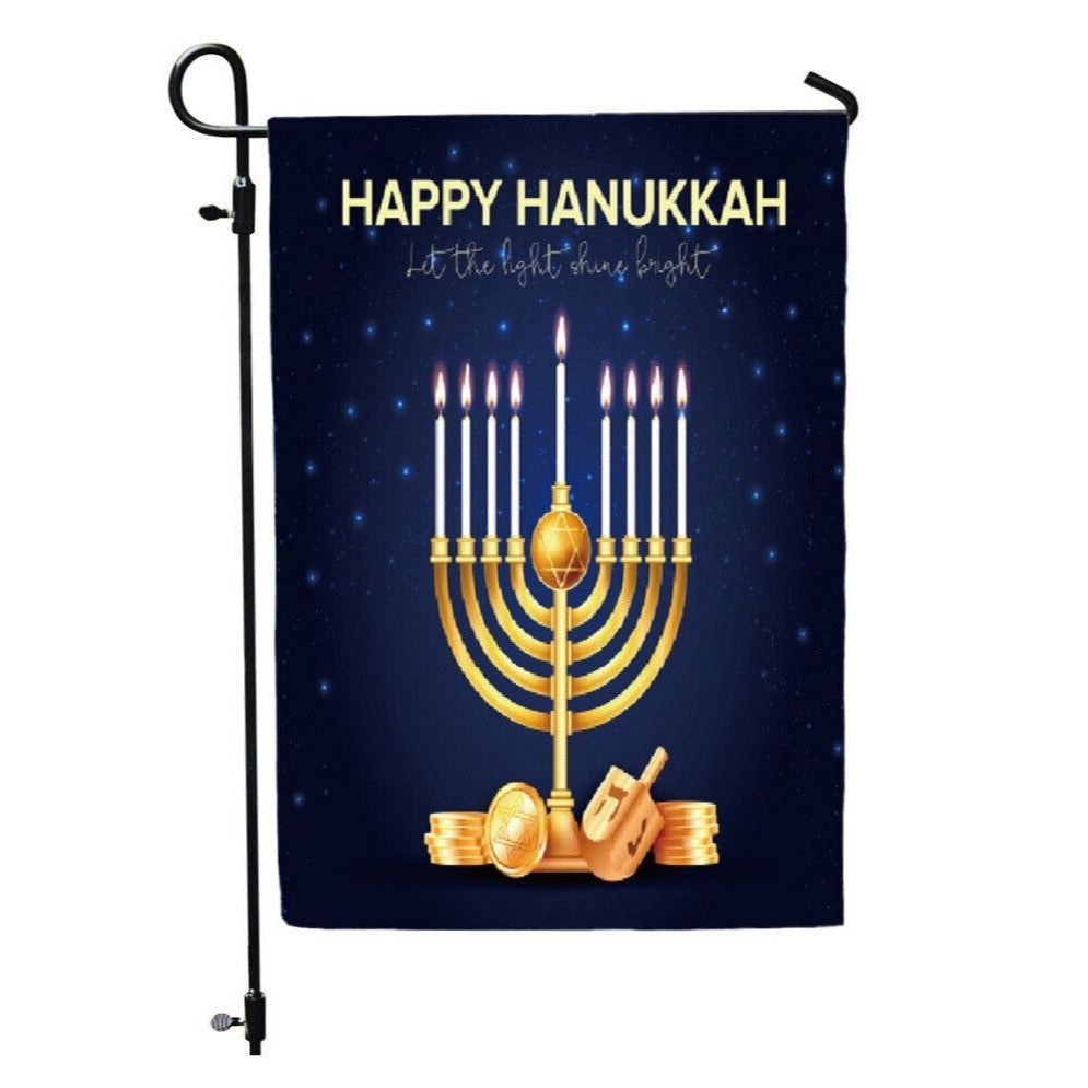 Happy Hanukkah Garden Flag 2 Sided Double Side Let the Light Shine Bright NEW