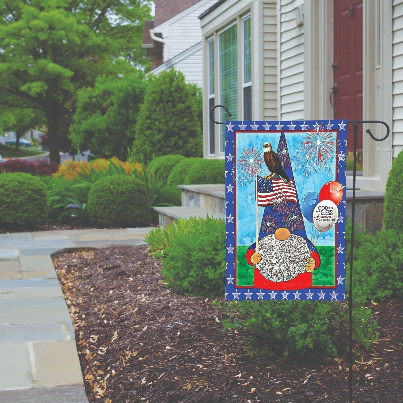 GOD BLESS AMERICA Gnome Garden Flag Eagle Double Sided Patriotic 4th of July NEW