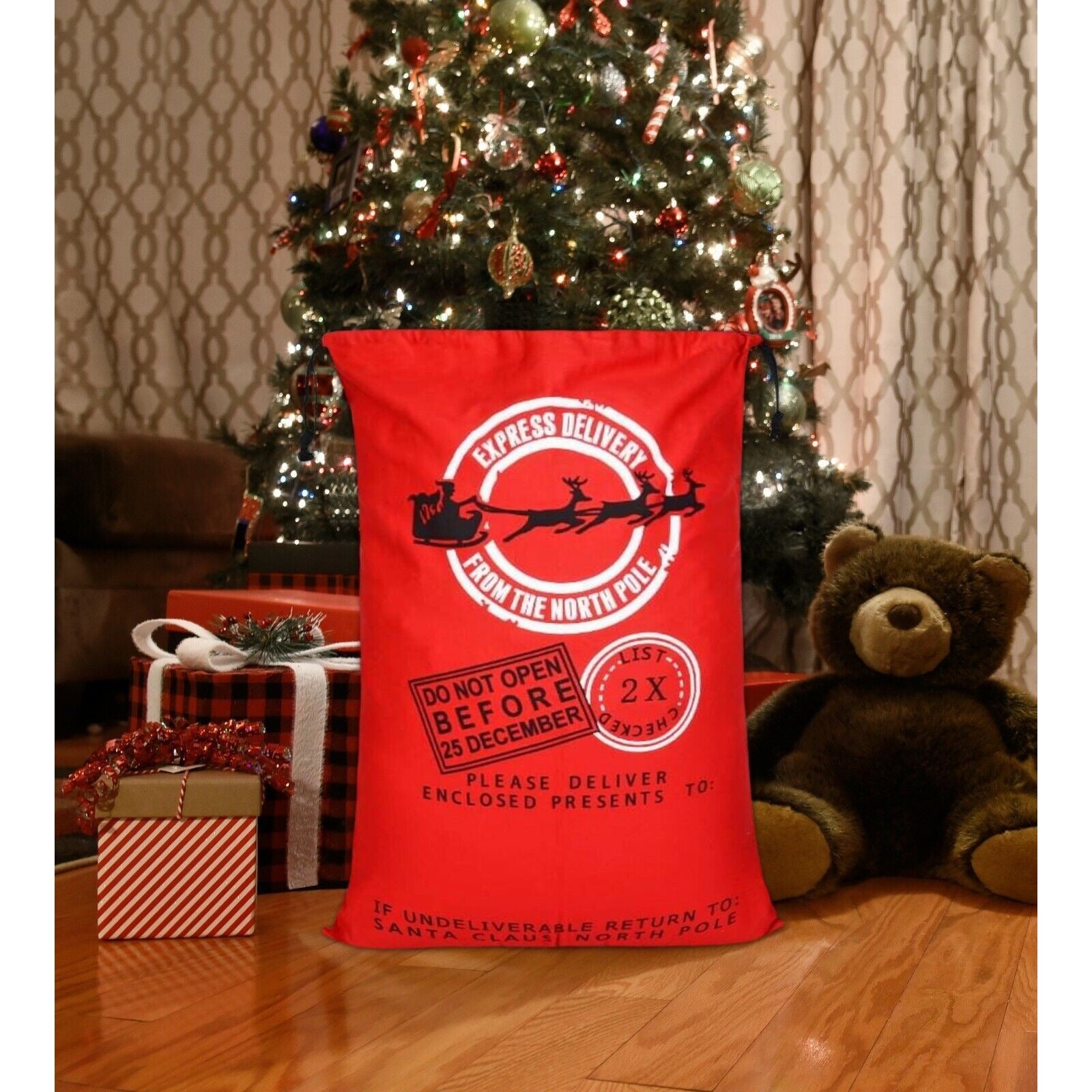 Christmas Bag Santa Claus Sack Reindeer Postal Cotton XMAS Childrens Gift Bags