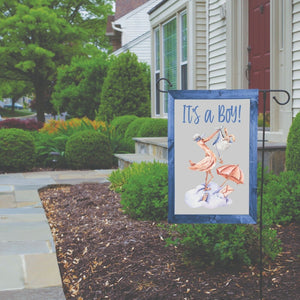 IT'S A BOY Garden Flag Stork Bringing a New Baby Double Sided Shower Arrival Sign NEW