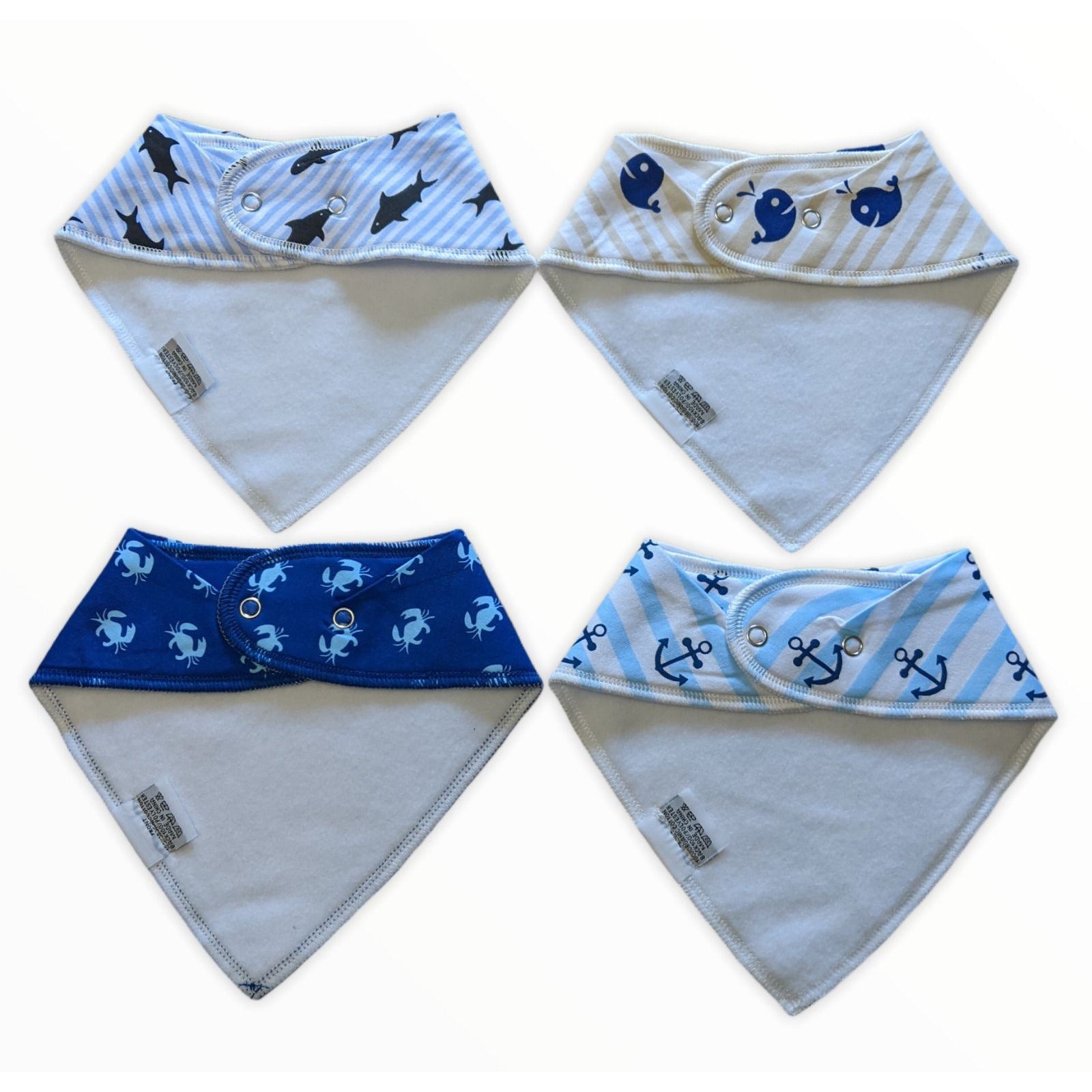 Nautical Drool Bibs with Snaps 4 pc set Bandana Baby Bib For Boys Cotton Sea Bibs NEW