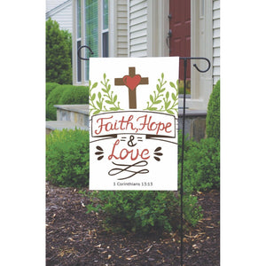 FAITH HOPE LOVE Religious Garden Flag 1 Corinthians 13:13 Cross Inspirational