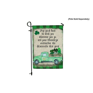 St Patrick's Day Garden Flag Irish Blessing on Green Plaid & Shamrock Truck NEW