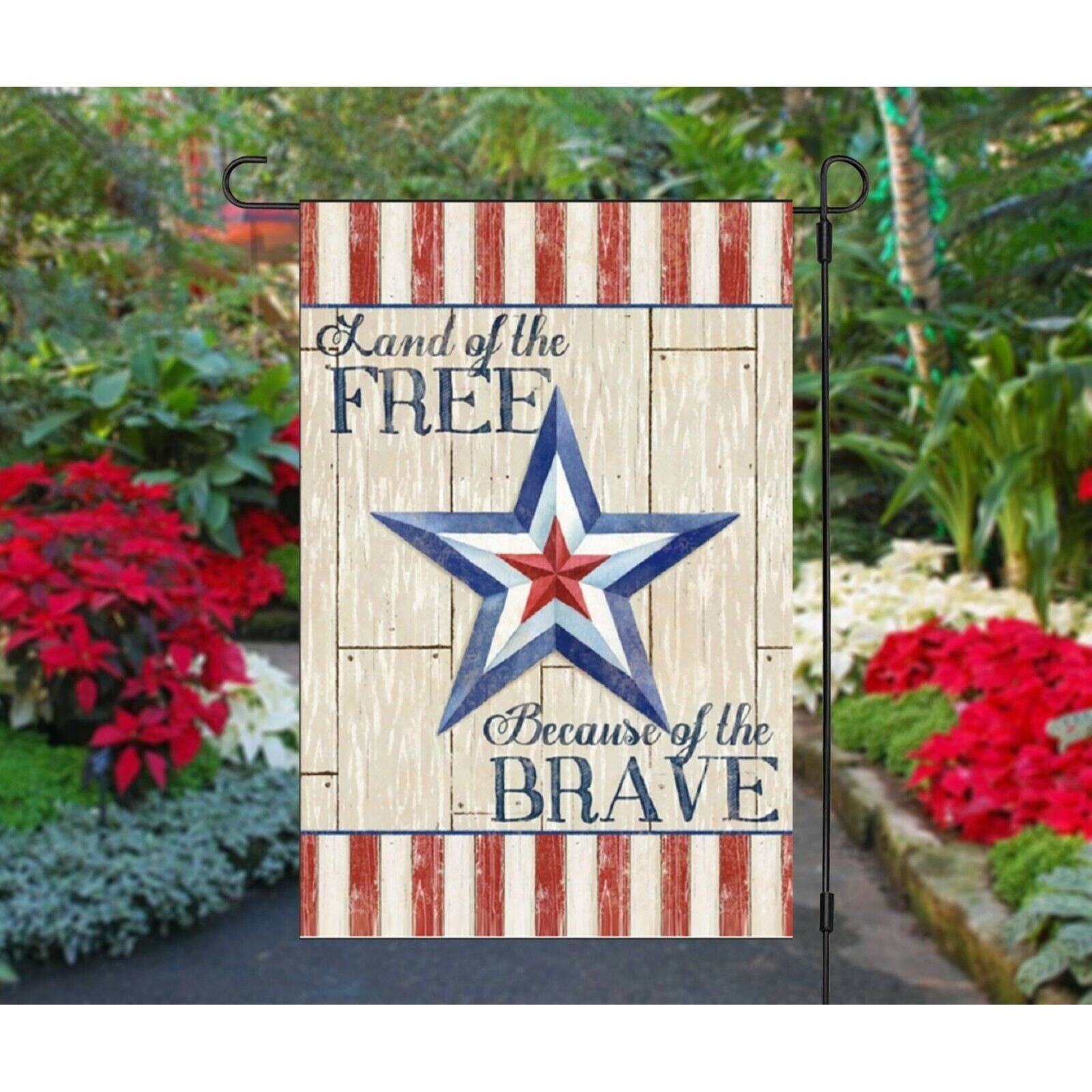 Land of the Free Because of the Brave Garden Flag 4th of July Patriotic Military