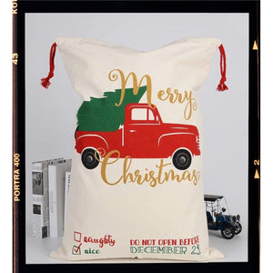 Red Truck and Tree Christmas Bag Santa Claus Sack Cotton XMAS Gift Bags NEW