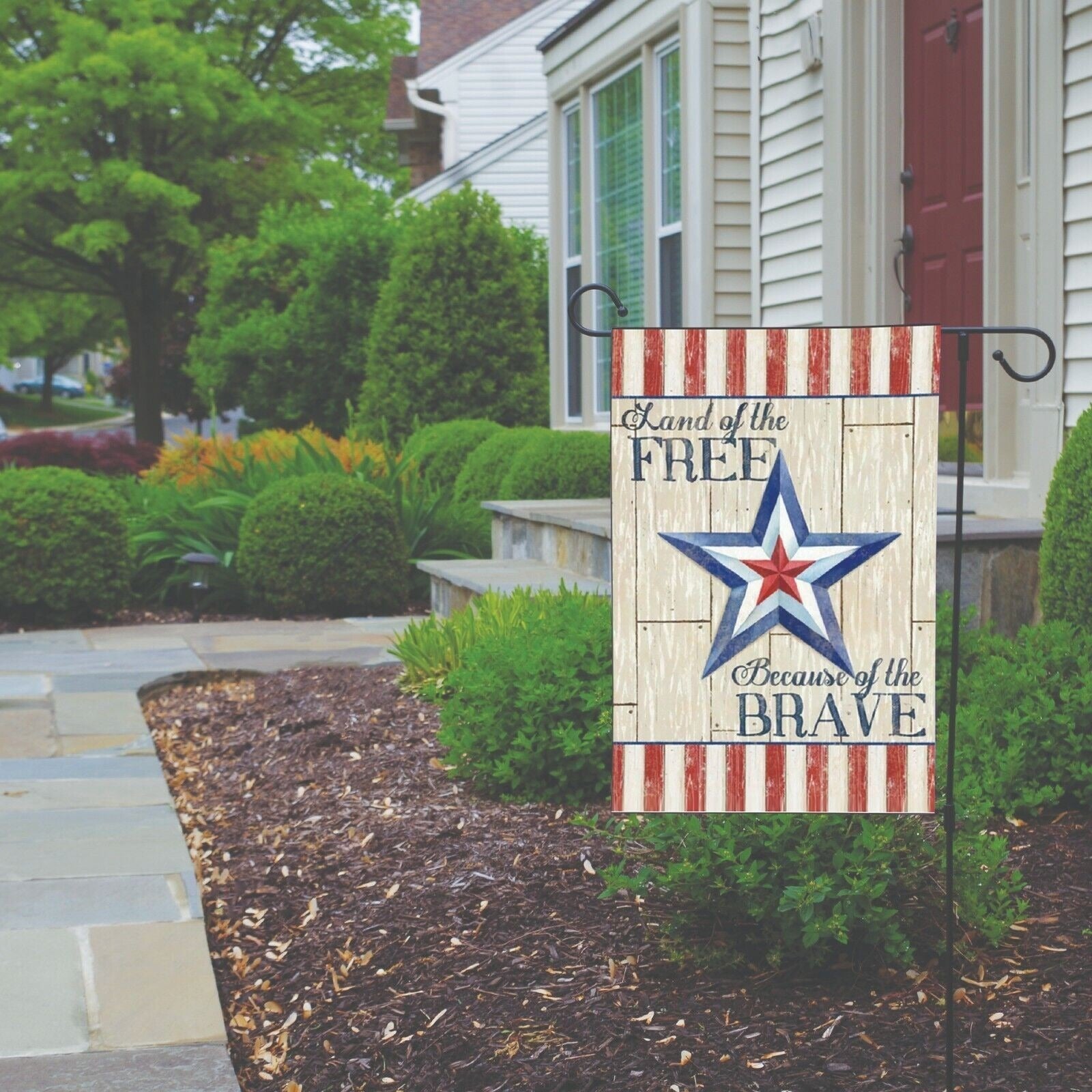 Land of the Free Because of the Brave Garden Flag 4th of July Patriotic Military