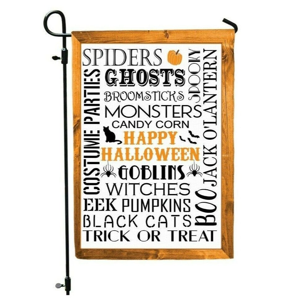 HAPPY HALLOWEEN Double Sided Garden Flag - Holiday Subway Tile Word Art NEW