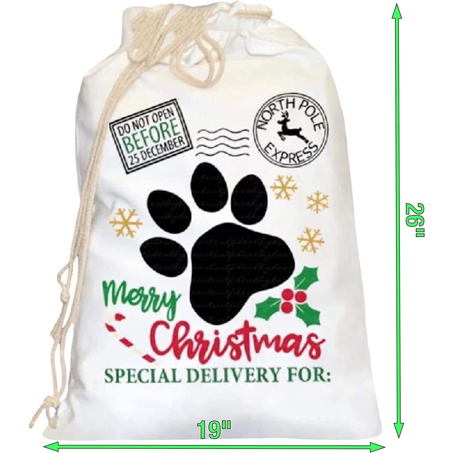 Pet Christmas Drawstring Bag Santa Sack - Reusable Gift Christmas Bag for Dogs