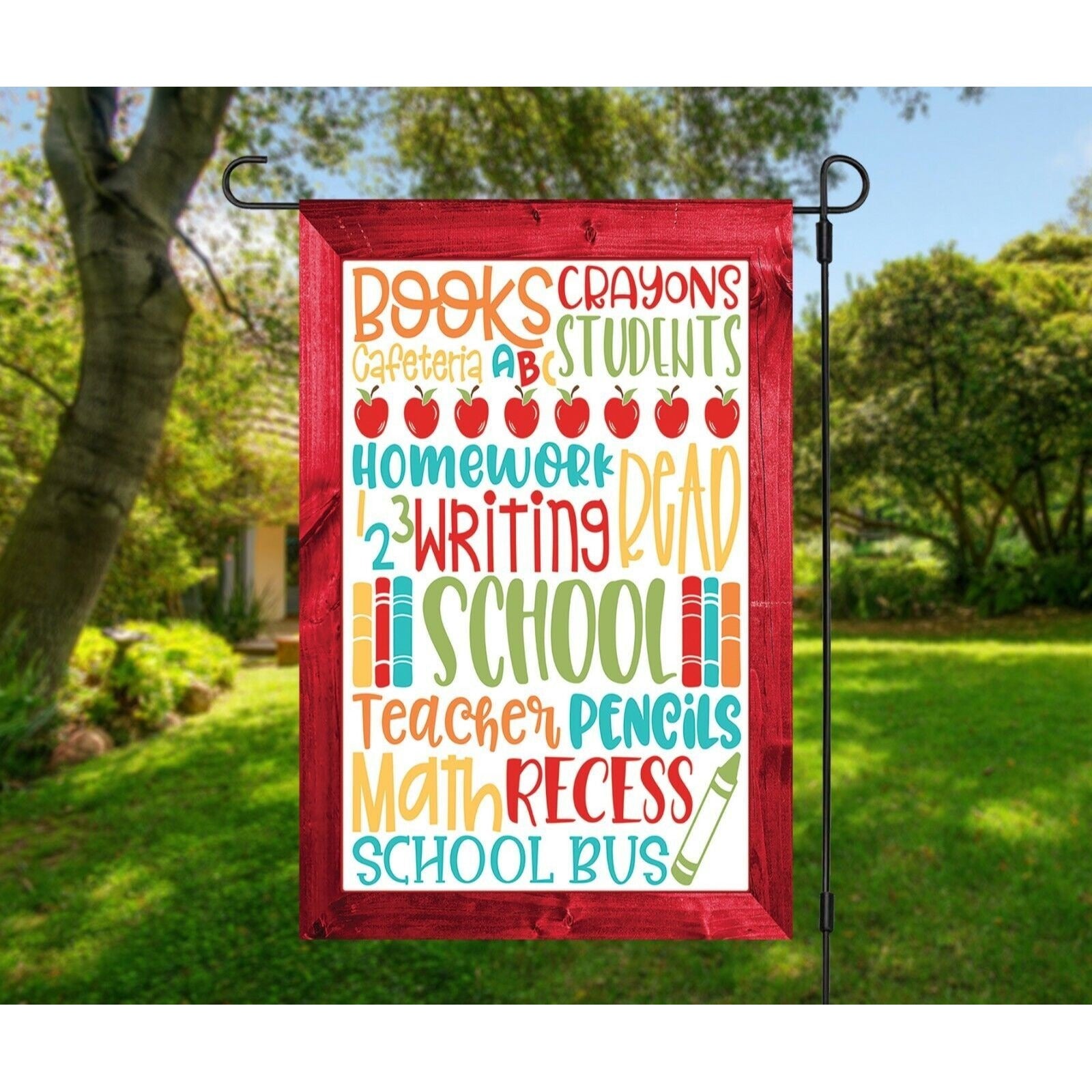 BACK TO SCHOOL Theme Double Sided Garden Flag - Subway Tile Word Art NEW