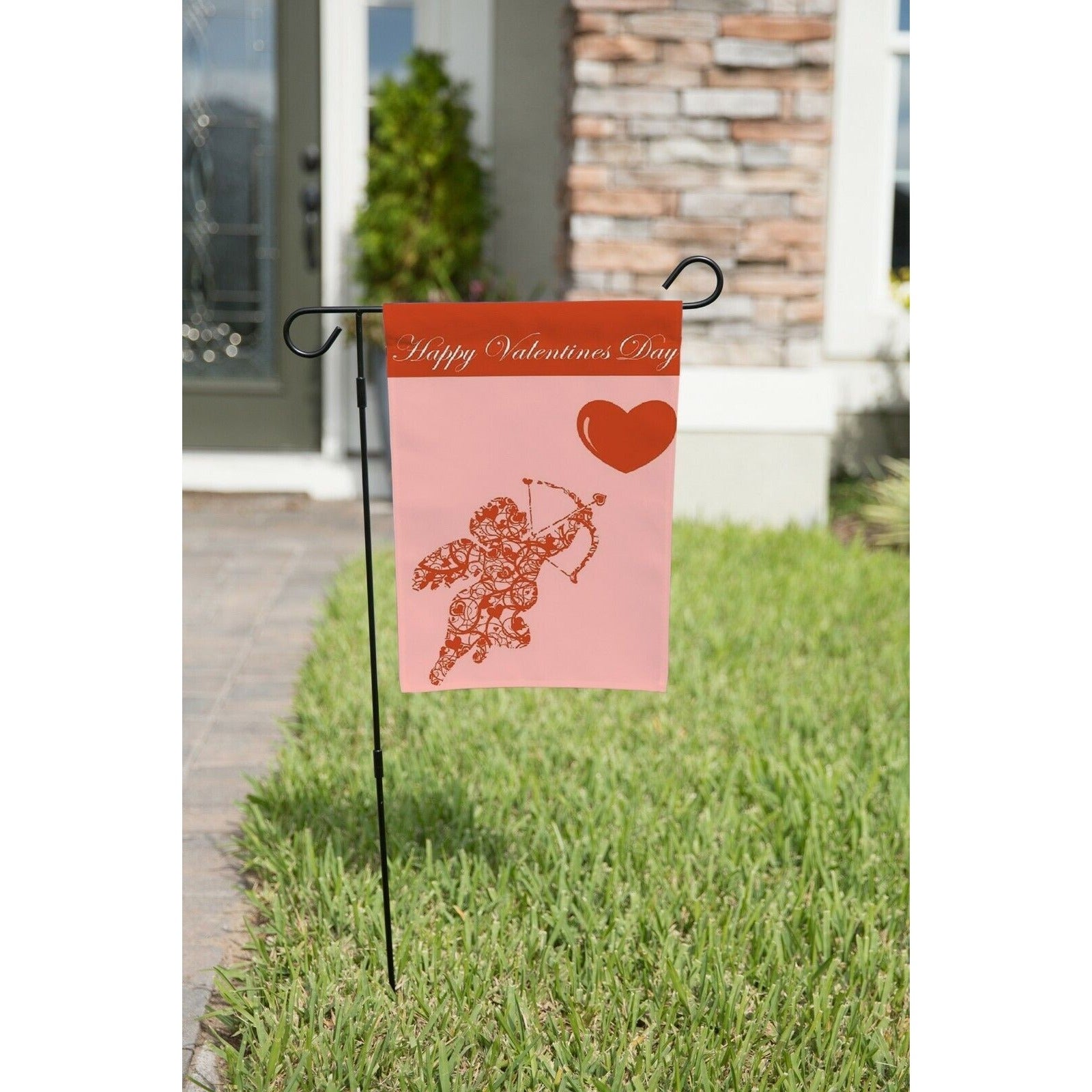 Happy Valentines Day Garden Flag - Double Sided Yard Decoration Cupid & Heart NEW