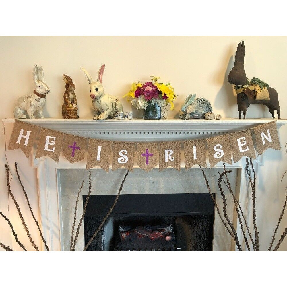 HE IS RISEN Burlap Garland Easter Banner Party Hanging Decorations Supplies NEW