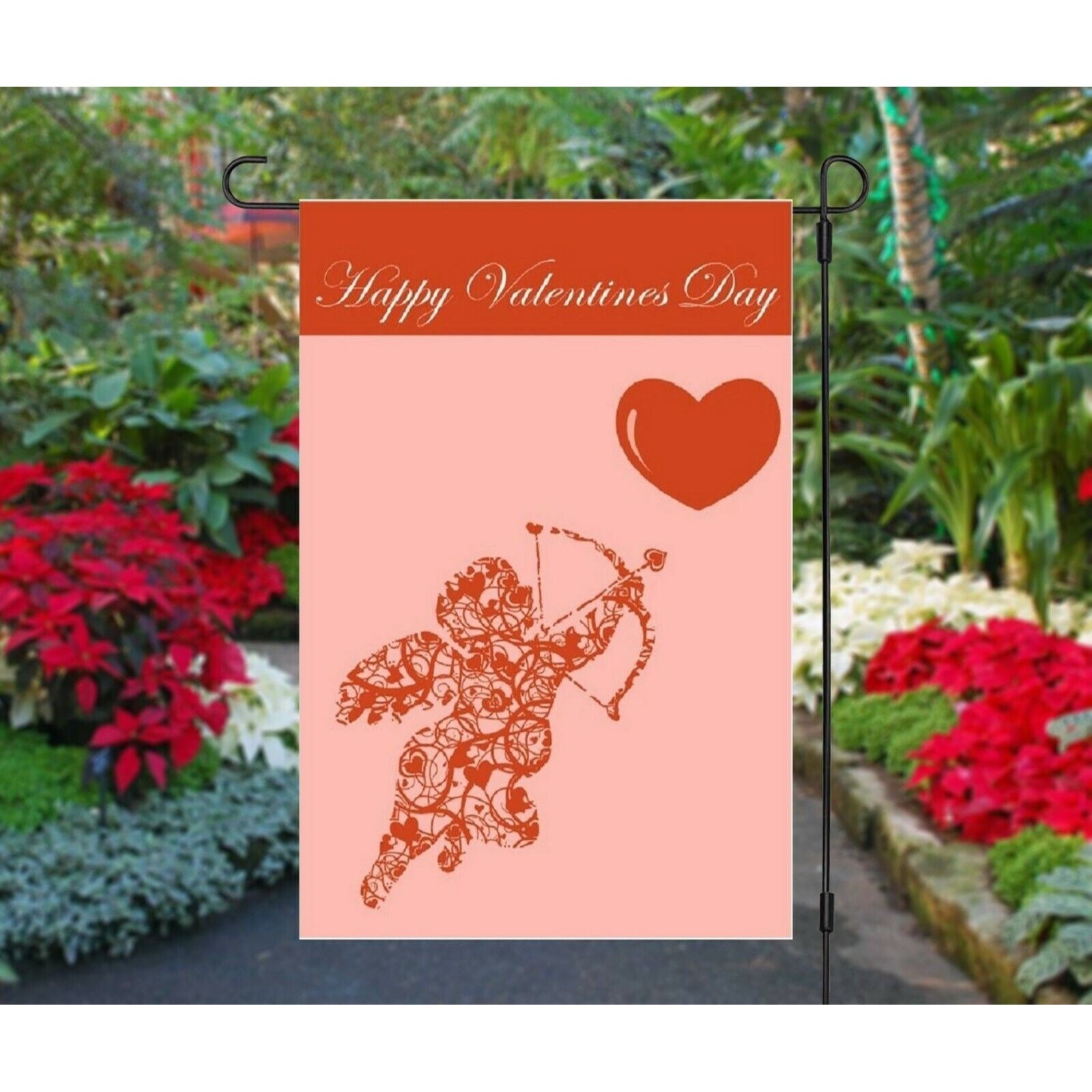 Happy Valentines Day Garden Flag - Double Sided Yard Decoration Cupid & Heart NEW