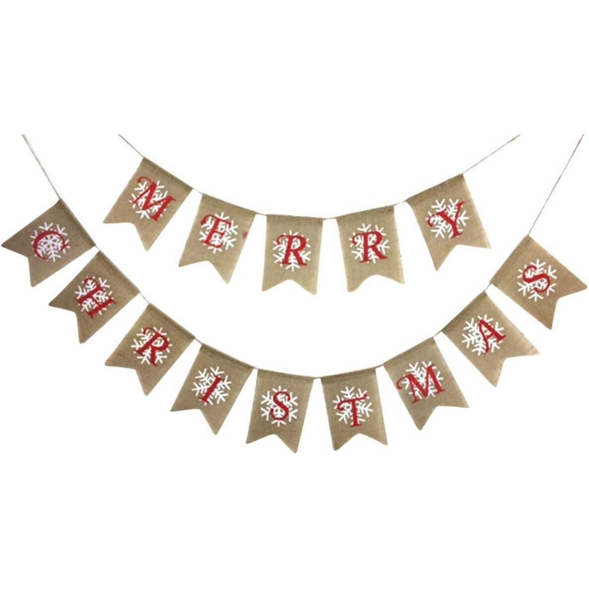 Merry Christmas Burlap Garland Banner - Christmas Party Winter Snowflake Sign