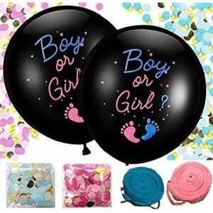 Gender Reveal Balloon Pop XL Black Party Balloons with Pink and Blue Confetti and Tassels