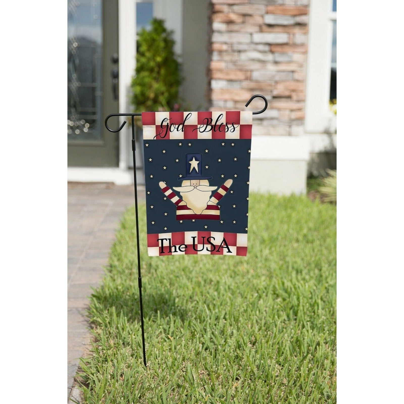 GOD BLESS THE USA Uncle Sam Prim Double Sided Patriotic Garden Flag 4th of July