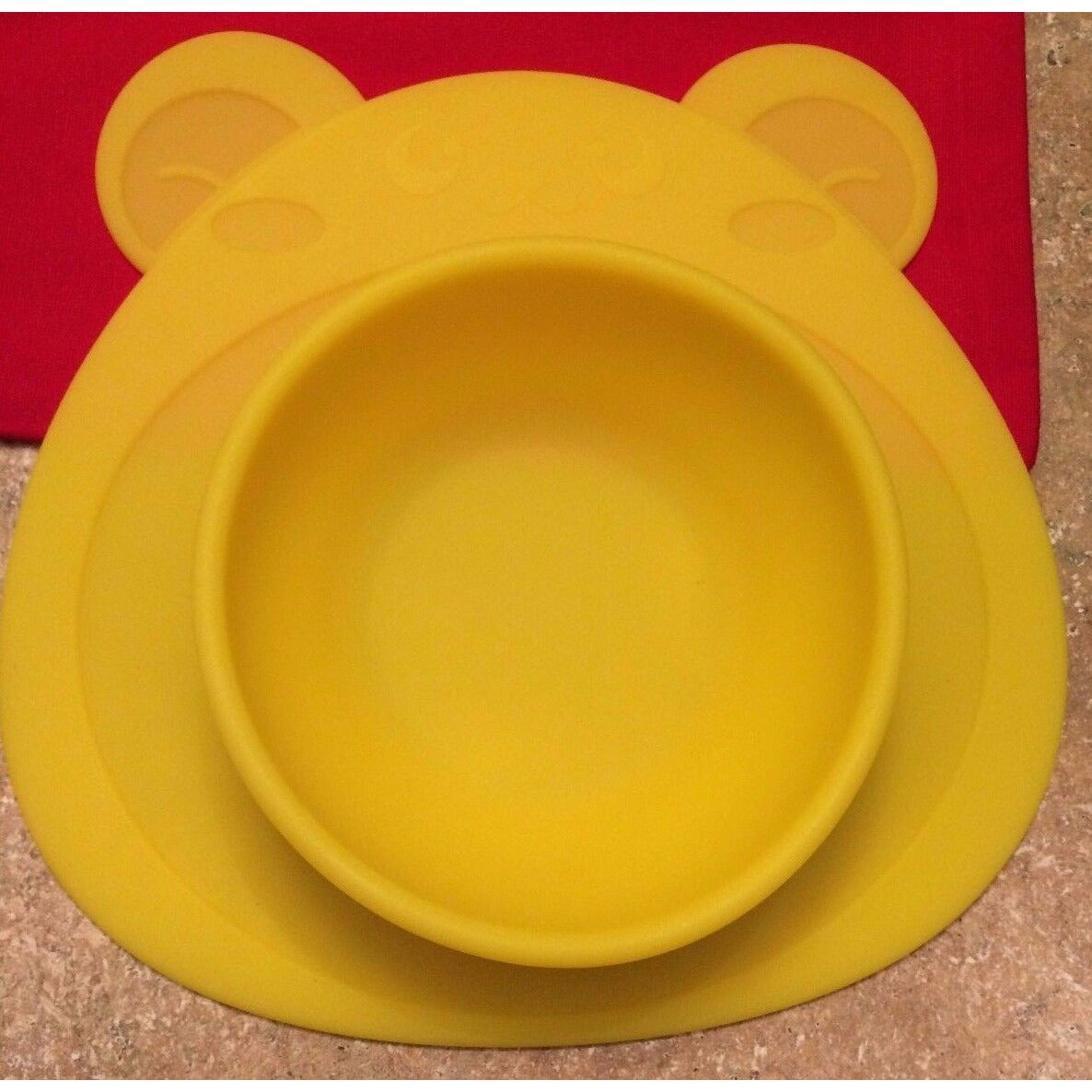 Yellow Bear Bowl Silicone Placemat Platemat - Silicon Bowl for Toddlers Children Babies Pets