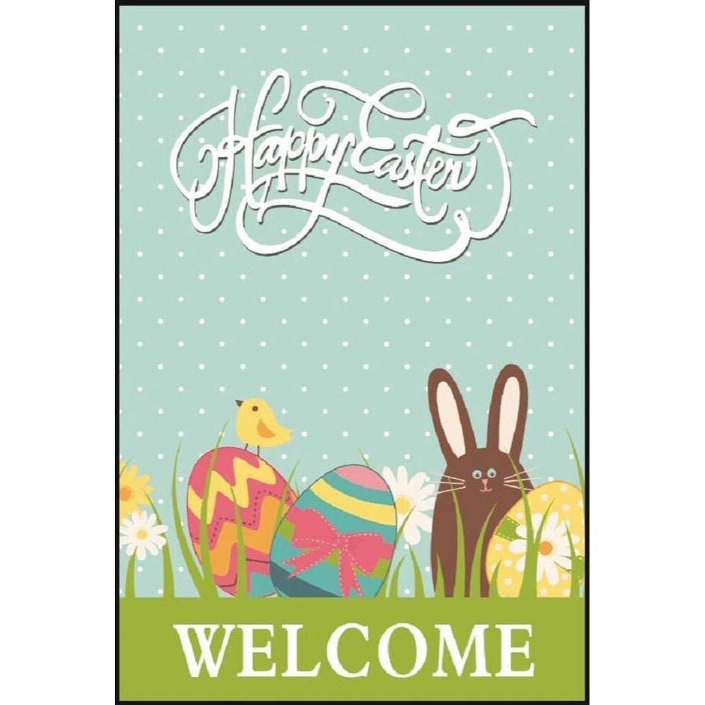 Happy Easter Garden Flag WELCOME Double Sided Brown Bunny Chick Design 12 x 18