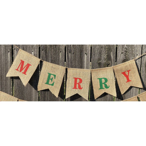 Merry Christmas Burlap Garland Banner - Christmas Party Winter Colorful Sign