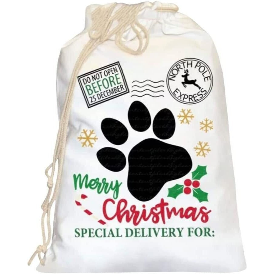 Pet Christmas Drawstring Bag Santa Sack - Reusable Gift Christmas Bag for Dogs