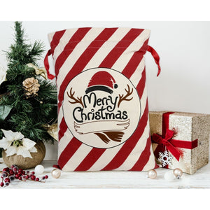 Red Candy Cane Christmas Bag Santa Claus Sack Cotton XMAS Kids Gift Bags