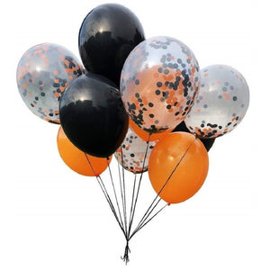 Orange and Black Confetti Filled Balloon Set 18" - Halloween & Birthday 5 Confetti Filled 10 Solid