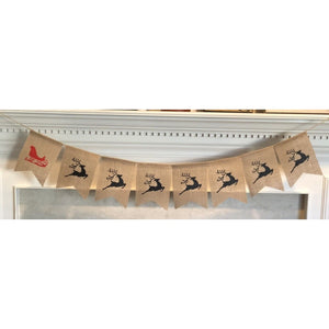 Santas Sleigh & Reindeer Burlap Garland Banner - Christmas Party Winter Sign