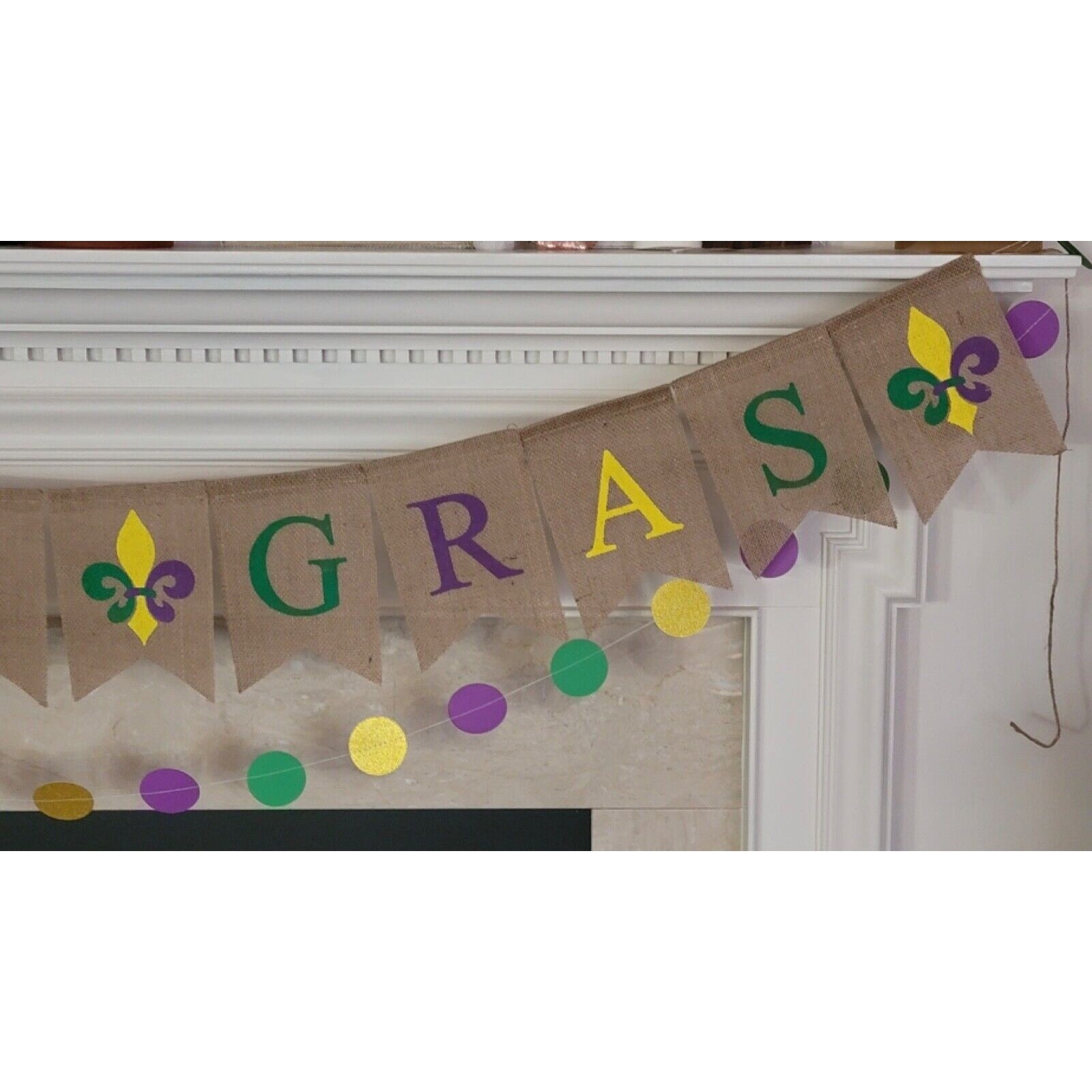 MARDI GRAS Burlap Garland Holiday Banner Circle Hanging Decorations Party Supplies