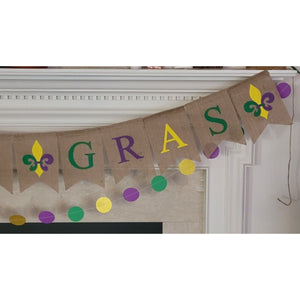 MARDI GRAS Burlap Garland Holiday Banner Circle Hanging Decorations Party Supplies