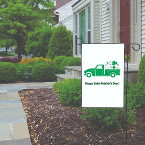 St Patrick's Day Garden Flag Green & White Truck & Shamrocks 12 x 18 Double Side