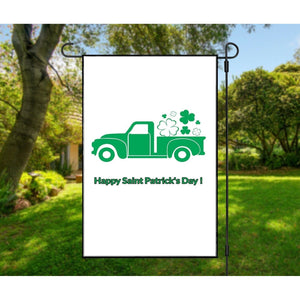 St Patrick's Day Garden Flag Green & White Truck & Shamrocks 12 x 18 Double Side