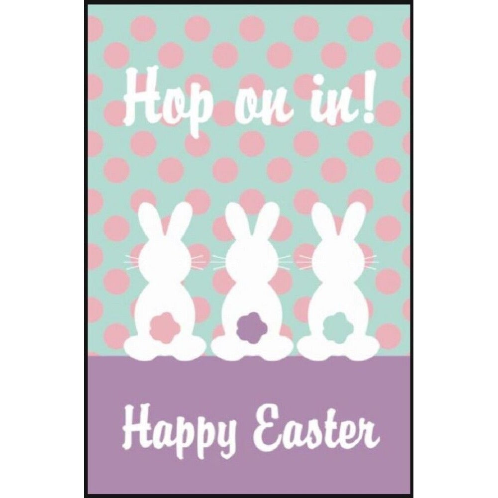 Happy Easter Garden Flag HOP ON IN Double Sided Bunny Rabbits Design 12 x 18 New