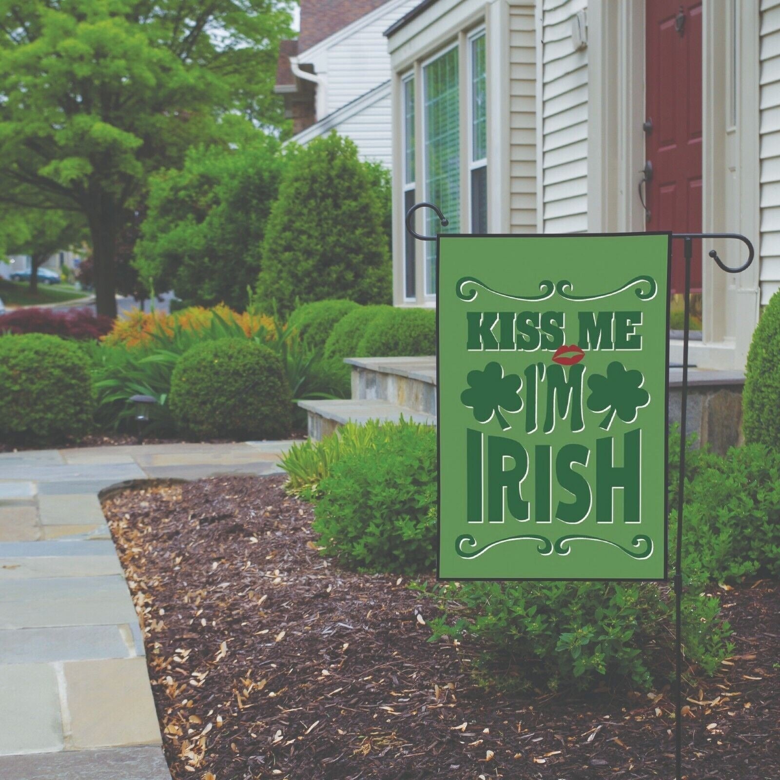 Saint Patricks Garden Yard Flag - St Patrick's Day Decor Kiss Me I'm Irish Lips