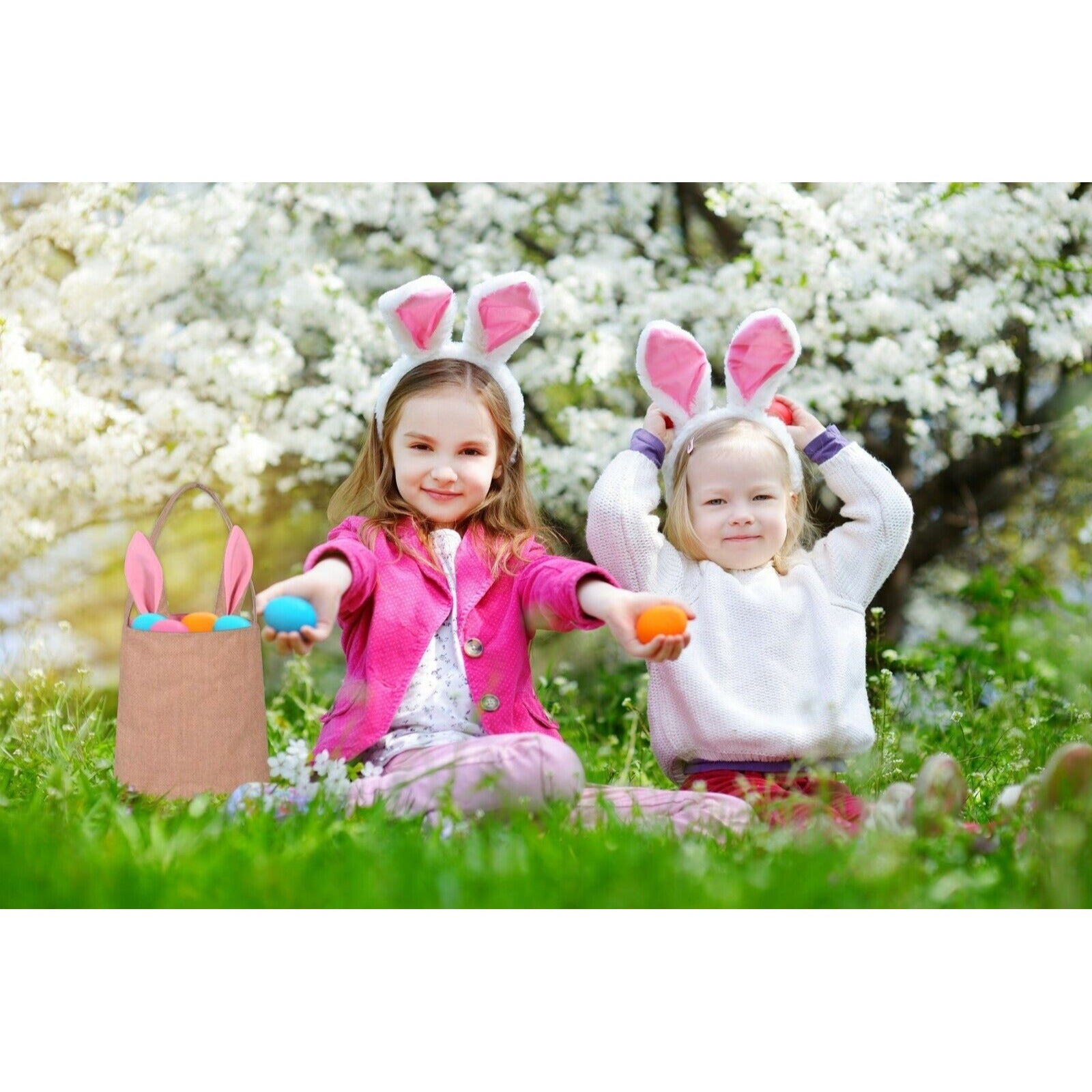 Easter Egg Hunt Basket Bag Bunny Rabbit Pink Ears Design Reusable Gift Bag NEW