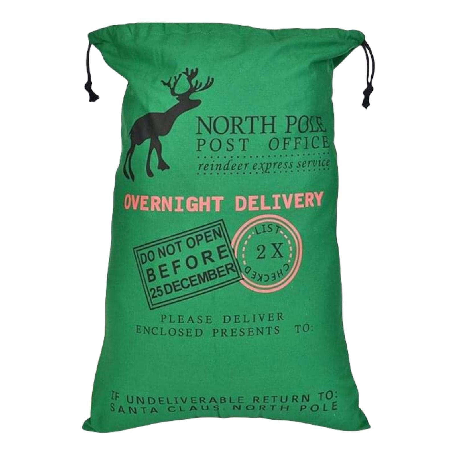 Green Christmas Bag Santa Claus Sack Reindeer Cotton XMAS Childrens Gift Bags