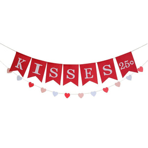 KISSES 25 cents Banner with Hearts Garland Valentines Day Fireplace Mantle Decor