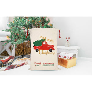 Red Truck and Tree Christmas Bag Santa Claus Sack Cotton XMAS Gift Bags NEW