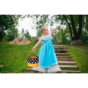 Halloween Bucket Bag Trick or Treat Reusable Candy Bag Black Orange with Dots Design