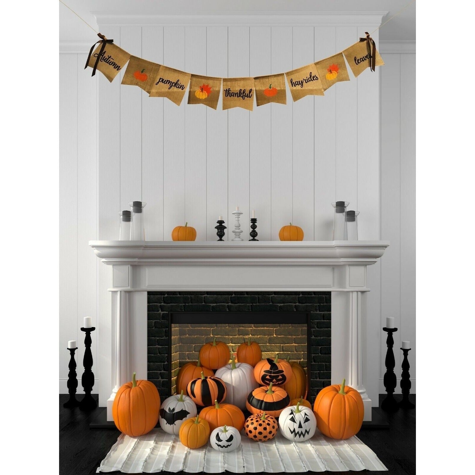 FALL WORDS Burlap Garland Autumn Banner Party Hanging Decorations Supplies