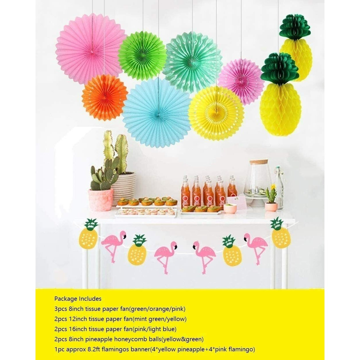 Luau Party Hawaiian Decorations Kit Flamingo Decor Pineapple Banner Paper Fans