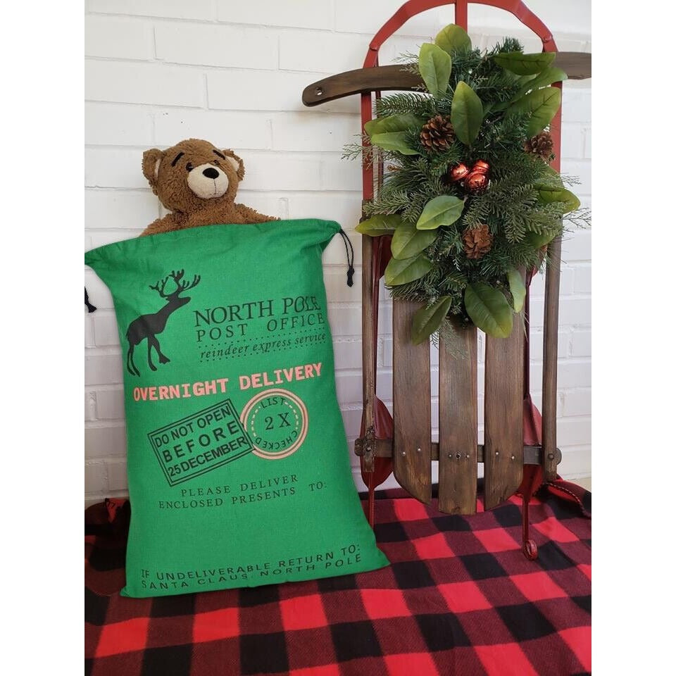 Green Christmas Bag Santa Claus Sack Reindeer Cotton XMAS Childrens Gift Bags